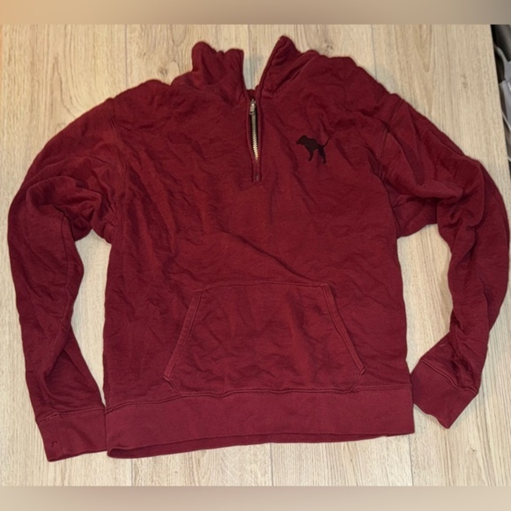 PINK Victoria's Secret Maroon black Half-Zip Sweatshirt sweater
